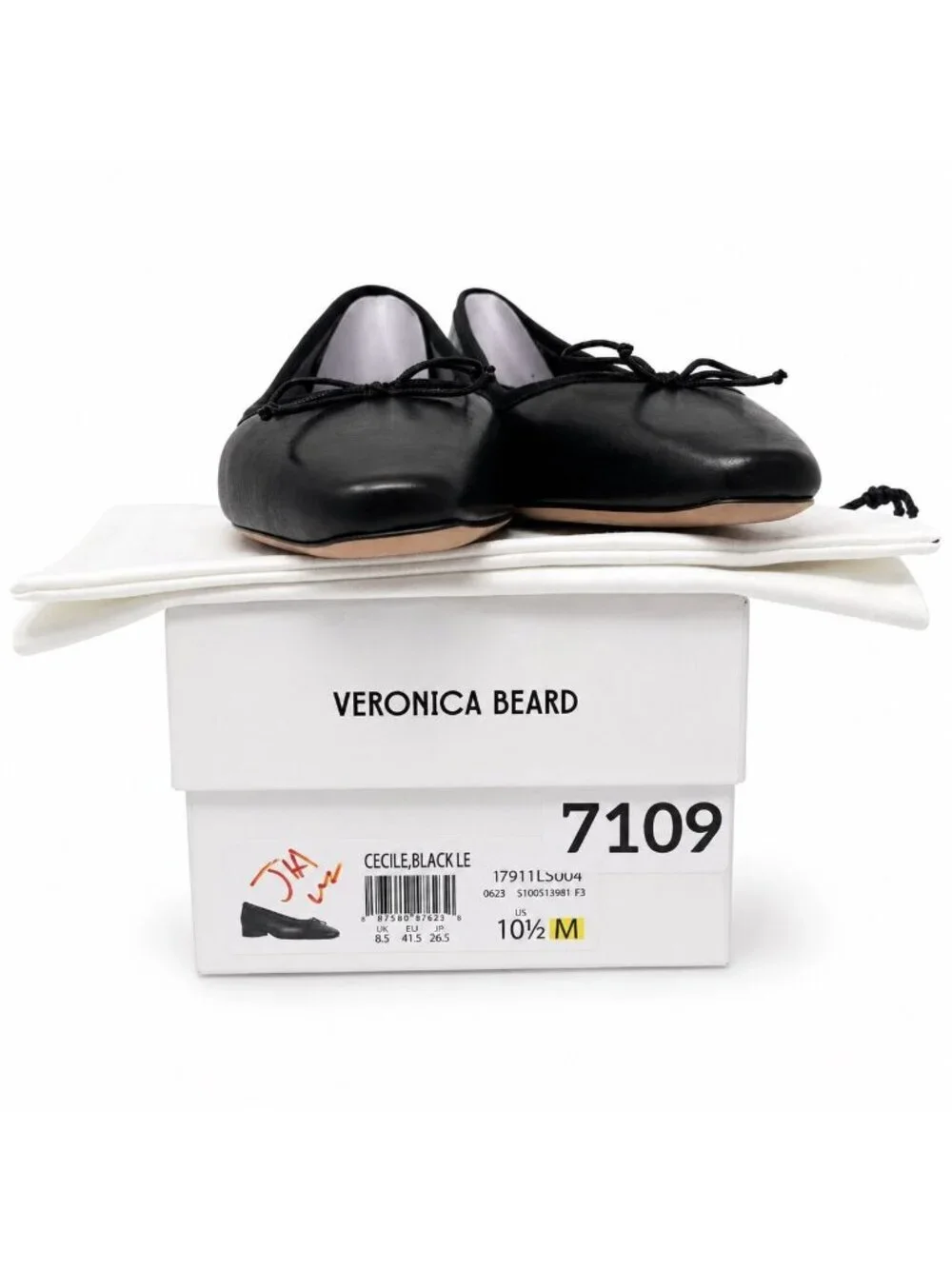 Veronica Beard Cecile Ballet Pumps Black Leather Womens 10.5 M Snip Toe